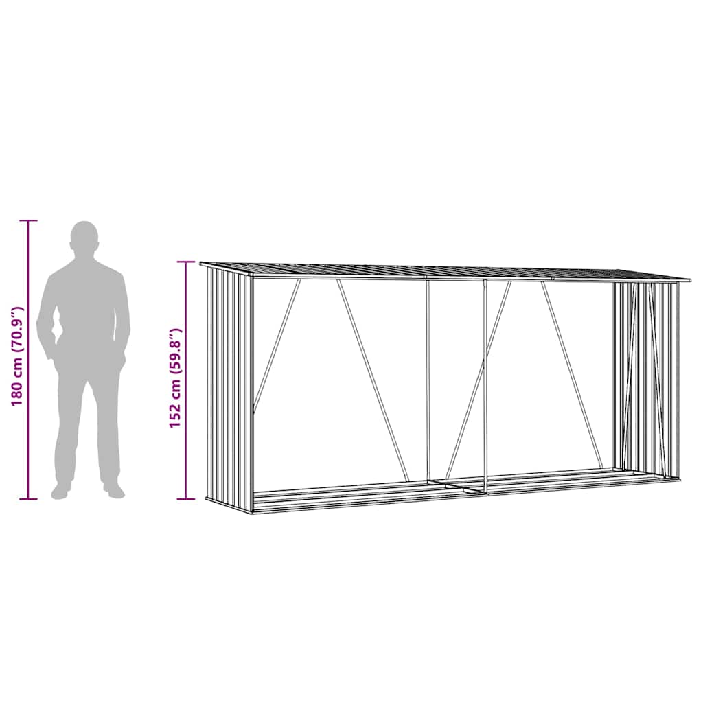 Навес за дърва, поцинкована стомана, 330x84x152 см, сив - Image 11