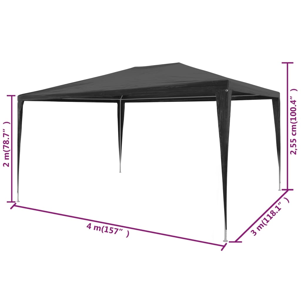 antracitszürke PE rendezvénysátor 3 x 4 m