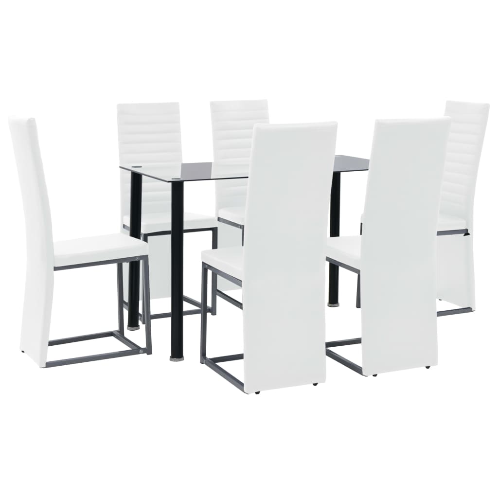 vidaXL Set de mobilier 7 piese, negru & alb oțel și sticlă securizată Alb