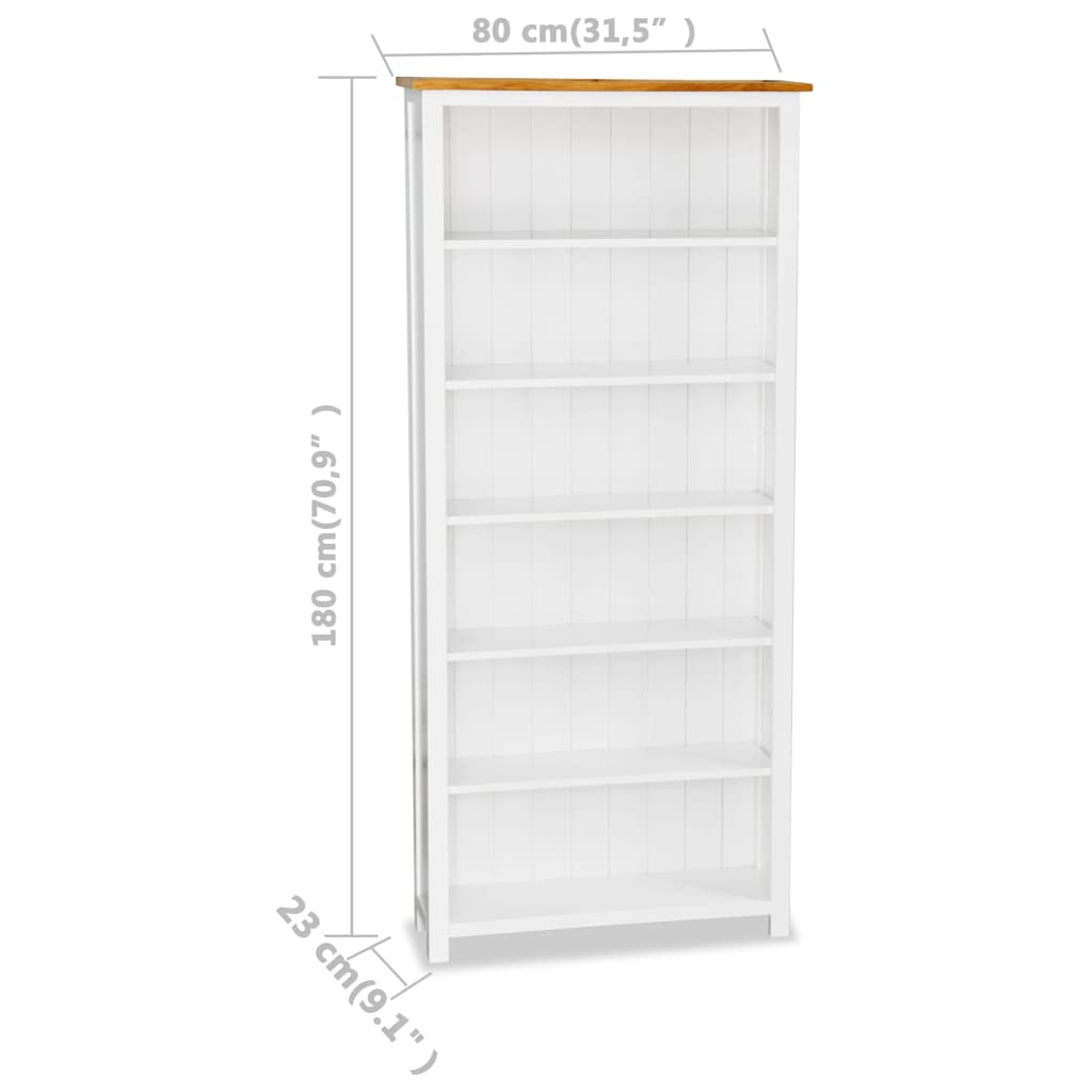 Bibliotecă cu 6 rafturi, 80 x 23 x 180 cm, lemn masiv de stejar
