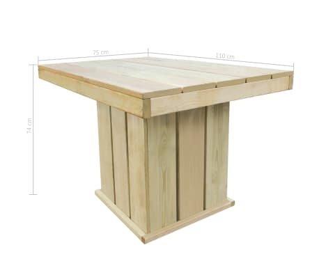 vidaXL Τραπέζι Κήπου 110 x 75 x 74 εκ. από Εμποτισμένο Ξύλο Πεύκου