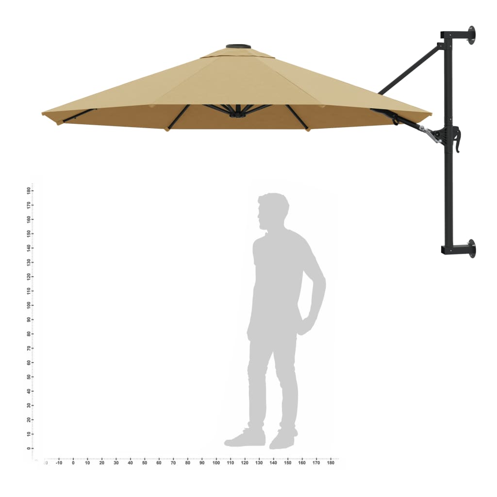 Parasol ścienny na metalowym słupku, 300 cm, kolor taupe