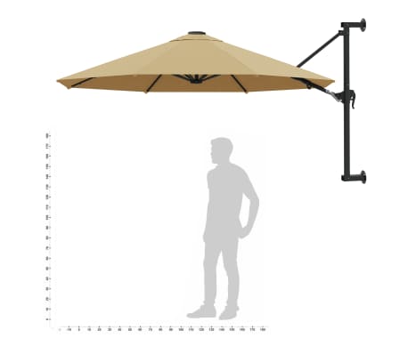 vidaXL Ombrellone a Muro con Palo in Metallo 300cm Grigio Talpa Parasole Telo