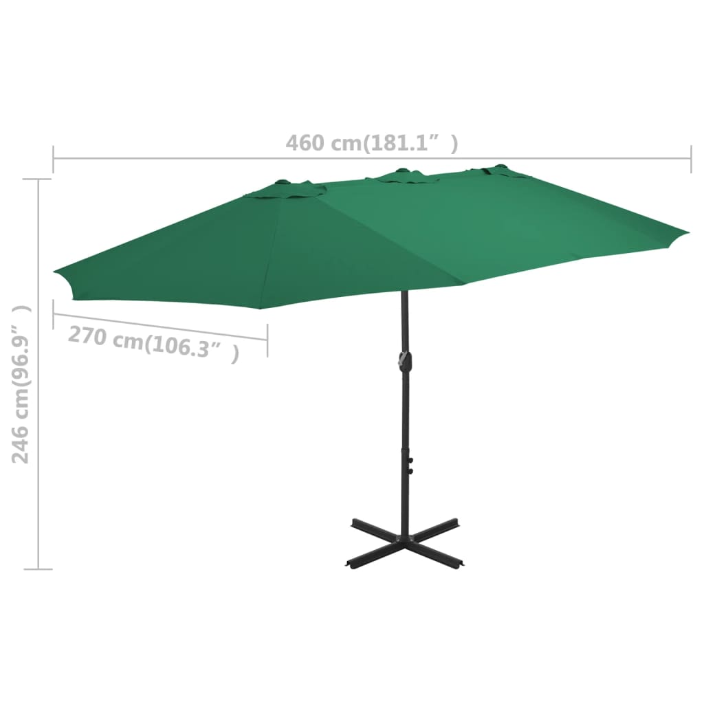 Zöld kültéri napernyő alumíniumrúddal 460 x 270 cm 