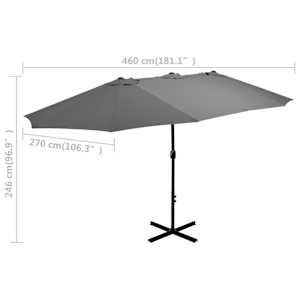 Zahradní slunečník s hliníkovou tyčí 460 x 270 cm antracitový - obrázek 8