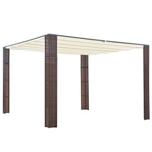 Paviljon s streho poli ratan 300x300x220 cm rjav in krem