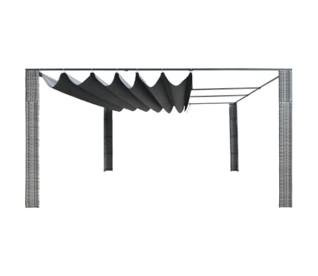 vidaXL Prieel met schuifdak 400x400x200 cm poly rattan grijs antraciet