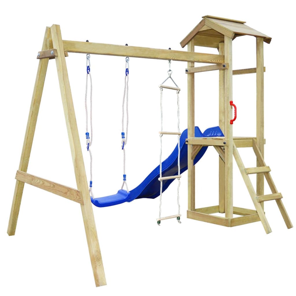 

vidaXL Speelhuis met glijbaan, ladders en schommel 242x237x218 cm hout