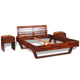 vidaXL Estrutura cama c/ 2 mesas de cabeceira acácia maciça 140x200cm