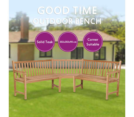 Vidaxl Solid Teak Garden Corner Bench Brown Outdoor Patio Chair