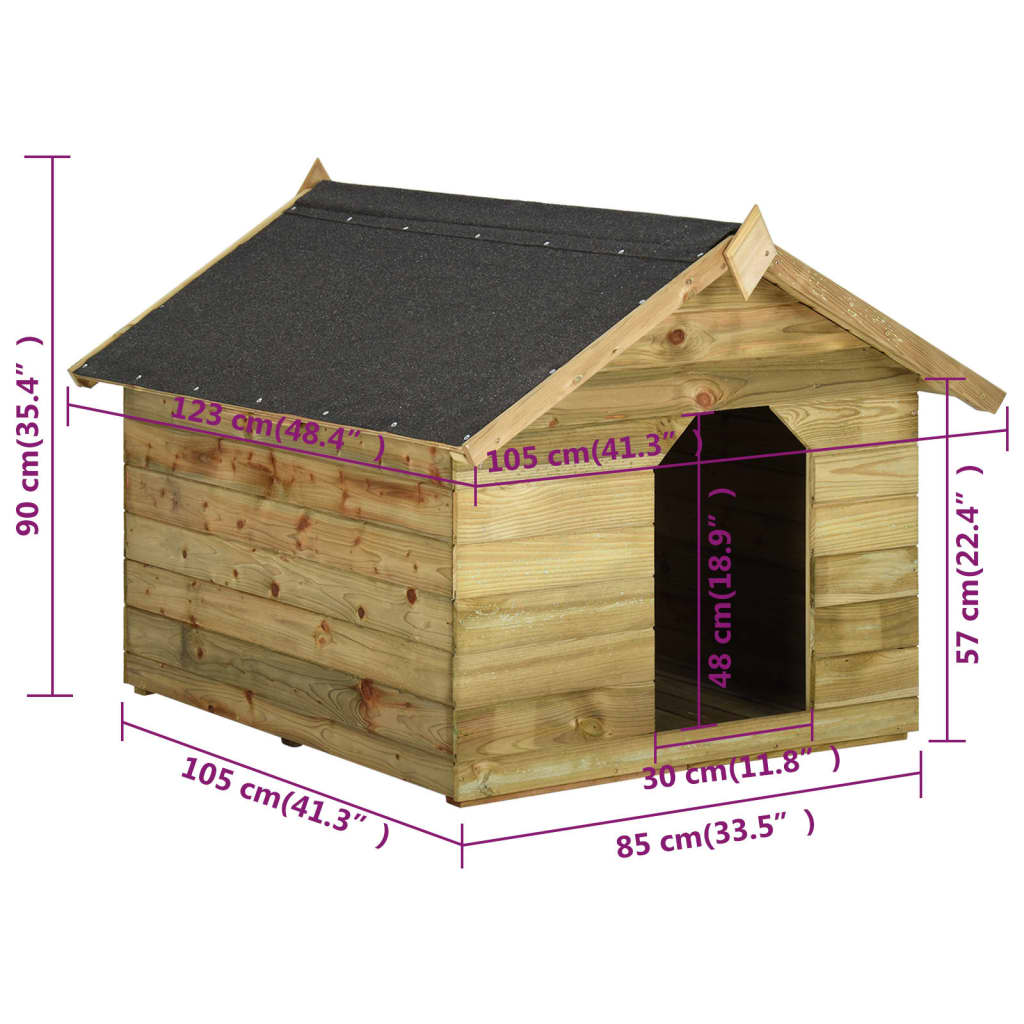 Niche d'extérieur en bois de pin imprégné avec toit ouvrant pour chien - 105x123x90 cm
