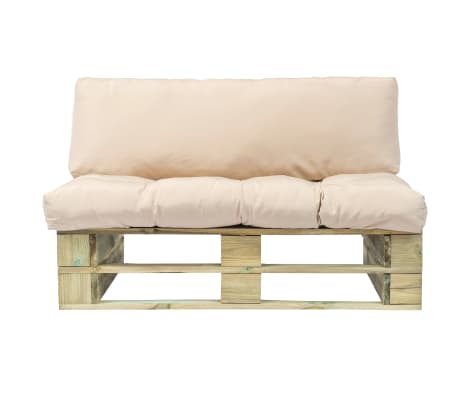 vidaXL Градински палетен диван с пясъчни възглавници, борово дърво