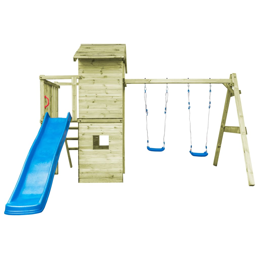 VidaXL - vidaXL Speelhuis ladder, glijbaan en schommels 390x353x268 cm FSC hout