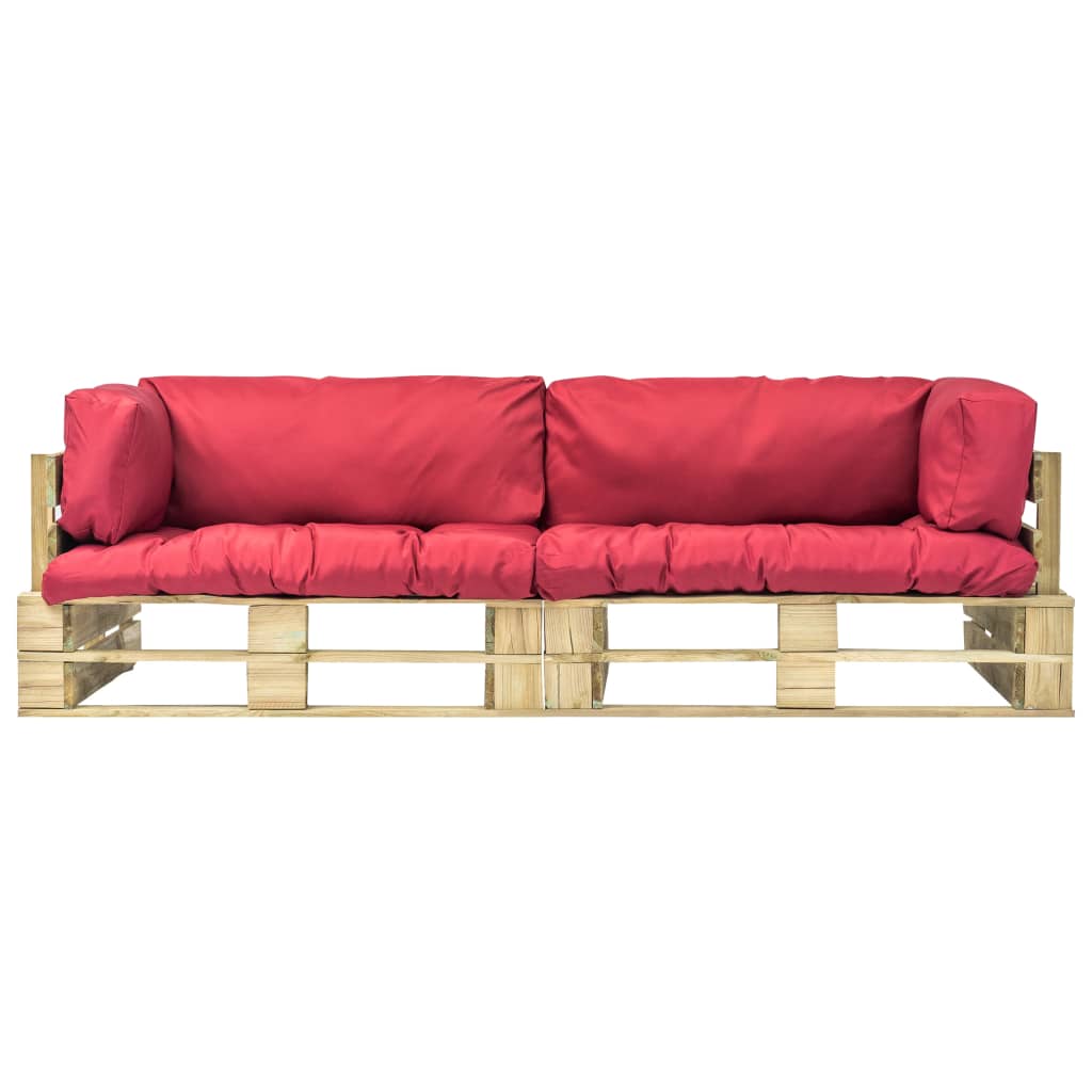 vidaXL 2-tlg. Outdoor-Sofa-Set Paletten mit Kissen in Rot Kiefernholz