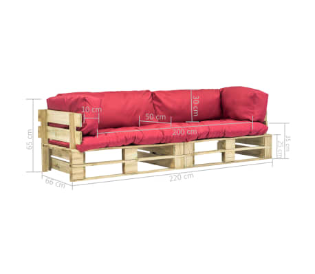 Vidaxl 2 Tlg Garten Palettensofa Set Mit Roten Kissen Kiefernholz Vidaxl De