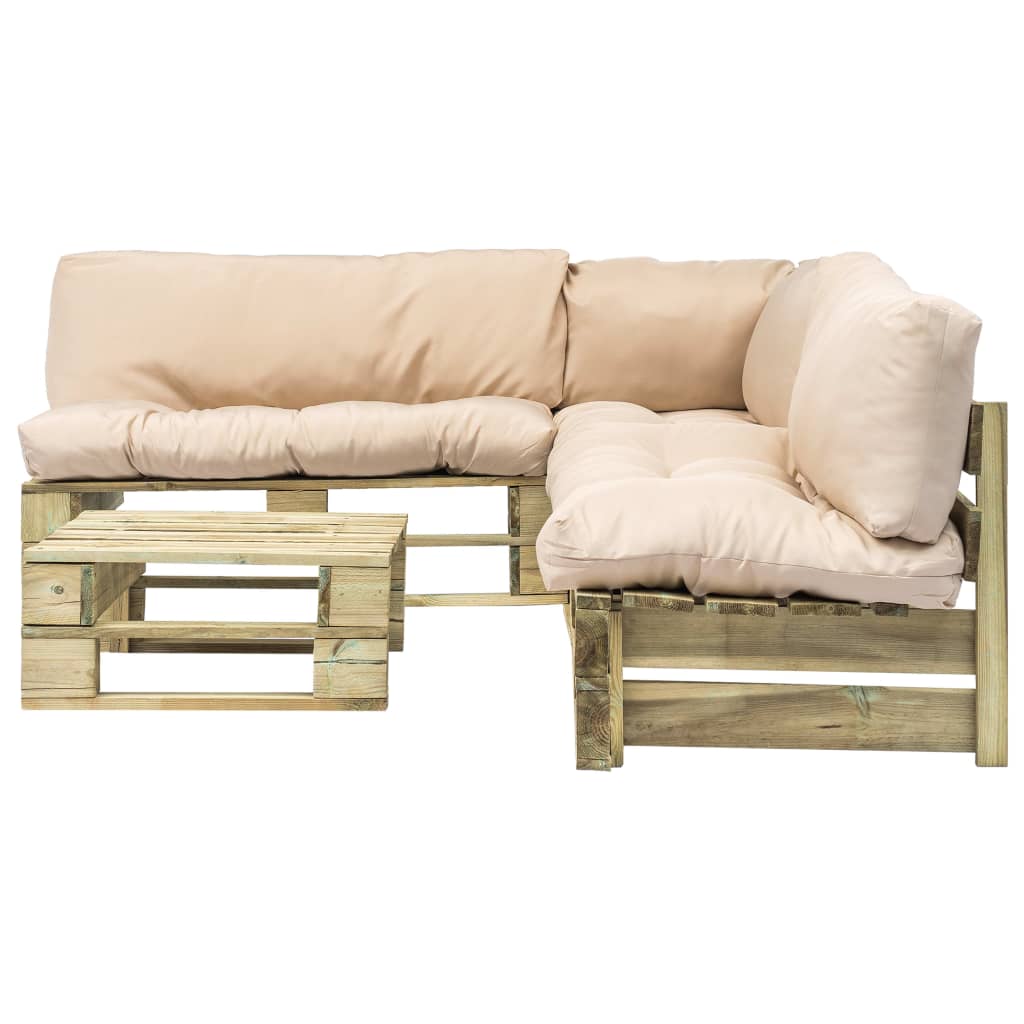 

vidaXL 4-delige Loungeset pallet met zandkleurige kussens hout