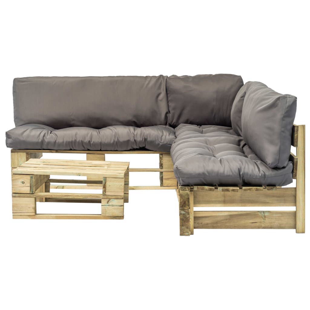 

vidaXL 4-delige Loungeset pallet met grijze kussens hout