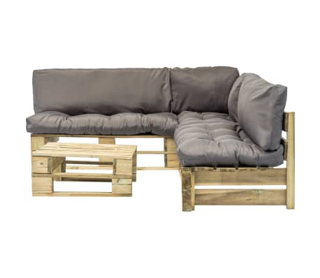 vidaXL Conj. lounge de paletes 4 pcs com almofadões cinzentos madeira