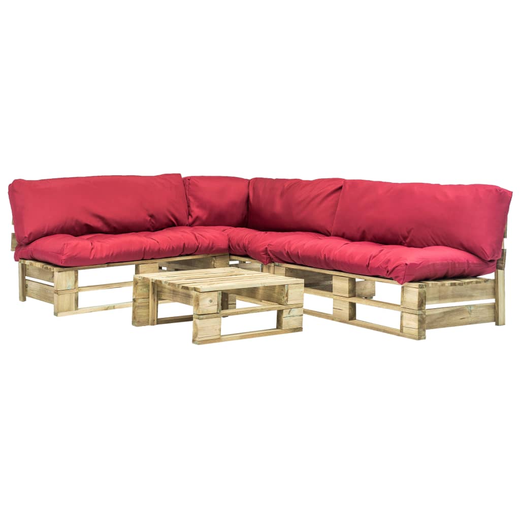 vidaXL Set mobilier de grădină din paleți cu perne roșii 4 piese lemn vidaXL imagine model 2022