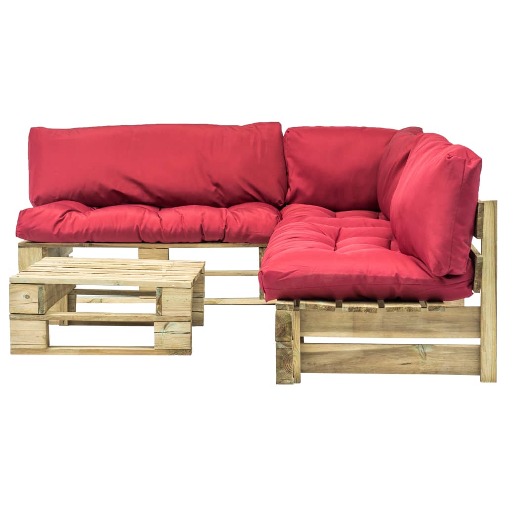 

vidaXL 4-delige Loungeset pallet met rode kussens hout
