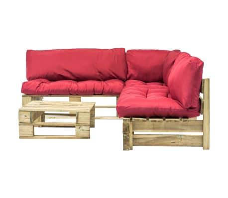 vidaXL Sodo komplektas i&scaron; palečių su pagalvėmis, 4 dalių, mediena