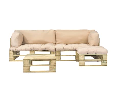 vidaXL Sodo komplektas i&scaron; palečių su pagalvėmis, 4 dalių, mediena