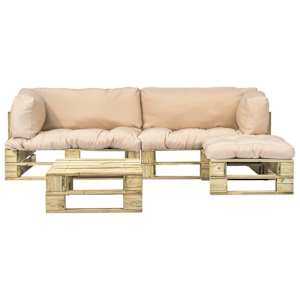 vidaXL Sodo komplektas i&scaron; palečių su pagalvėmis, 4 dalių, mediena