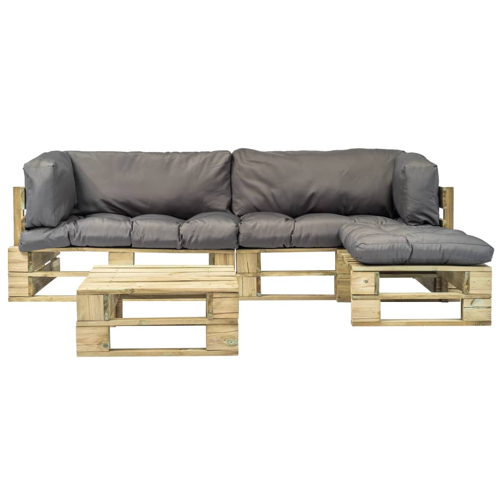 vidaXL 4-tlg. Outdoor-Lounge-Set Paletten mit Kissen in Grau Holz