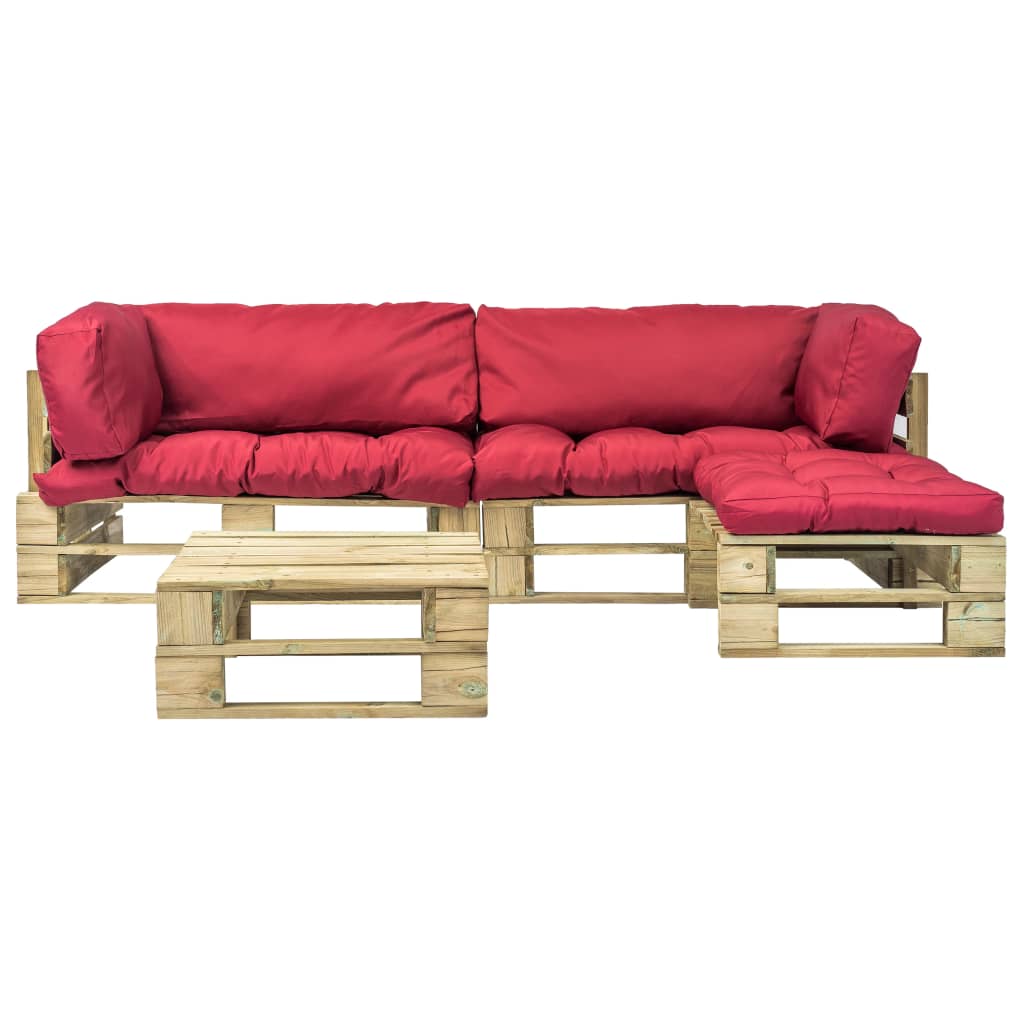 

vidaXL 4-delige Loungeset pallet met rode kussens hout