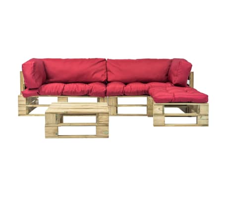 vidaXL 4-delige Loungeset pallet met rode kussens hout