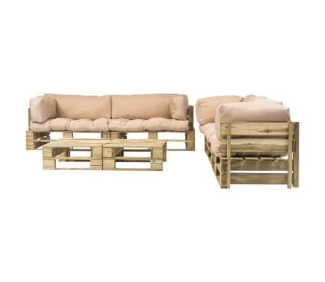 vidaXL 6-tlg. Outdoor-Lounge-Set Paletten Kissen in Sandfarben Holz