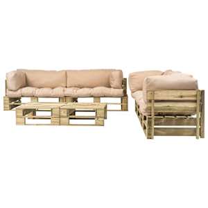 vidaXL 6-delige Loungeset pallet met zandkleurige kussens hout