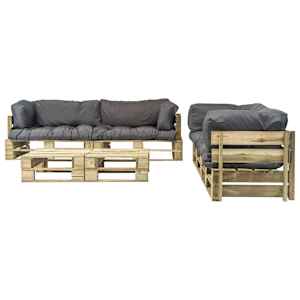 vidaXL lounges&aelig;t til haven 6 dele med gr&aring; hynder tr&aelig;paller