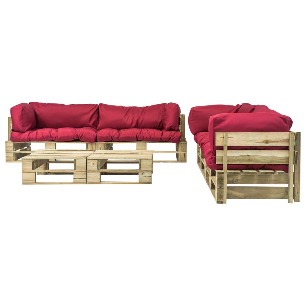 vidaXL 6-tlg. Outdoor-Lounge-Set Paletten mit Kissen in Rot Holz