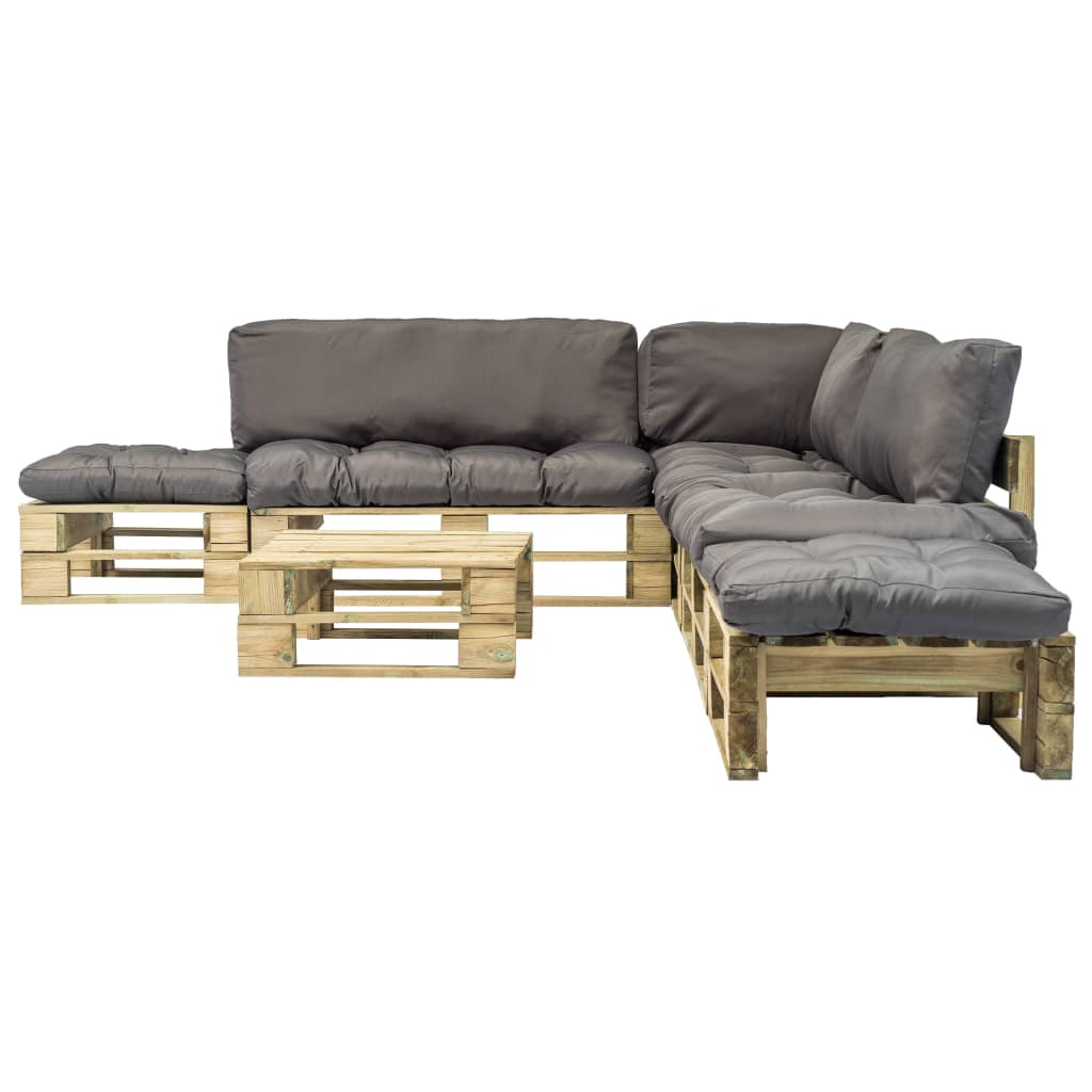 

vidaXL 6-delige Loungeset pallet met grijze kussens hout