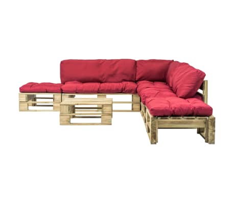 vidaXL 6-delige Loungeset pallet met rode kussens hout