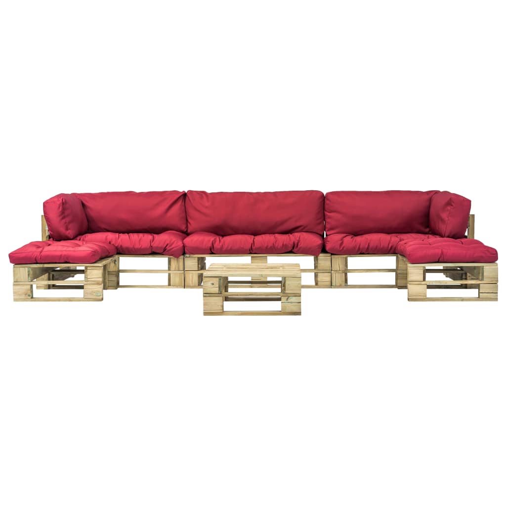 vidaXL 6-tlg. Outdoor-Lounge-Set Paletten mit Kissen in Rot Holz