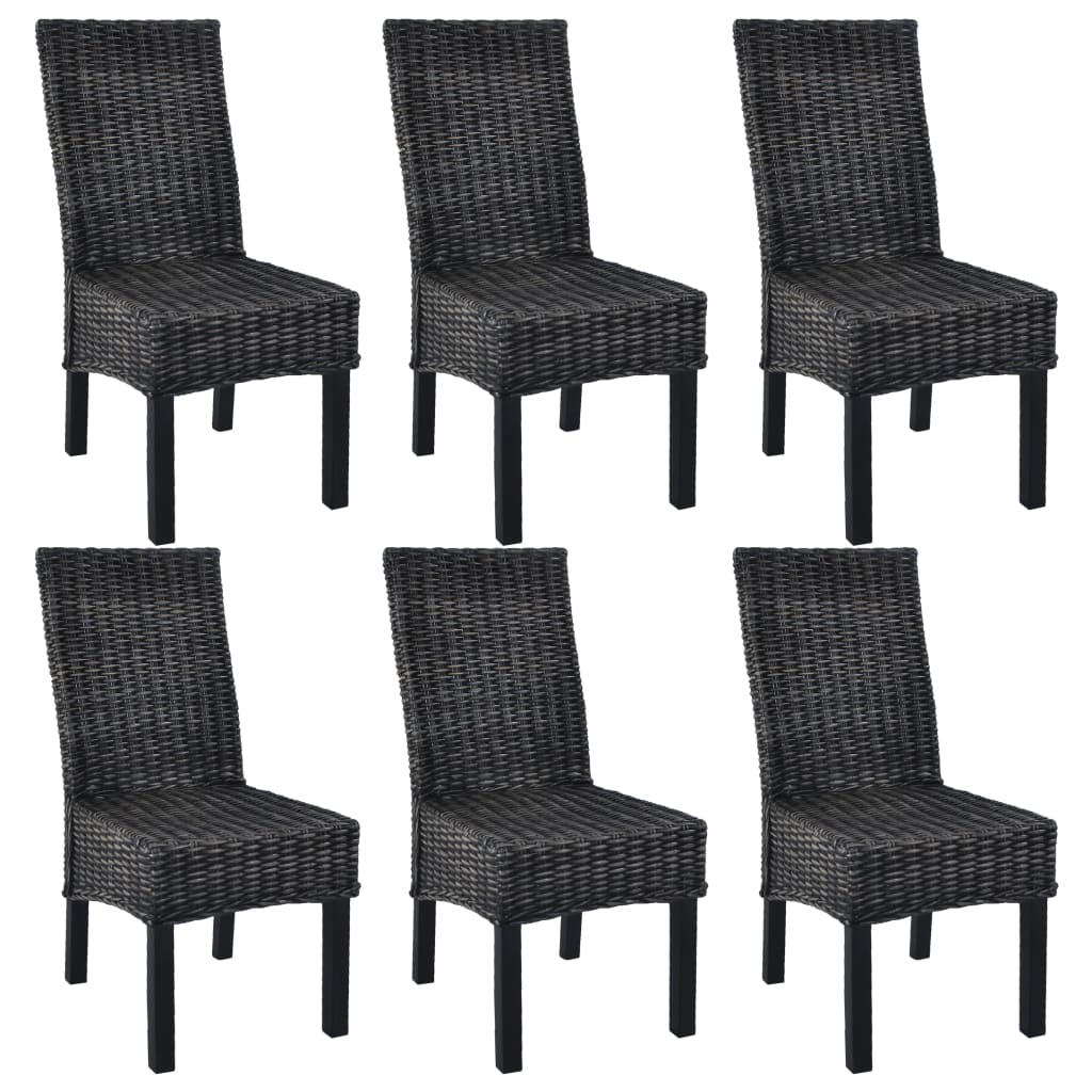 

vidaXL Dining Chairs 6 pcs Black Kubu Rattan and Mango Wood