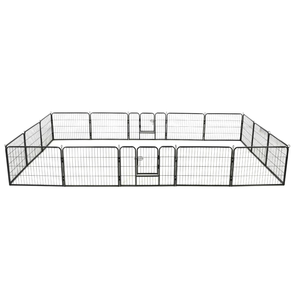 Image of vidaXL Dog Playpen 16 Panels Steel 60x80 cm Black