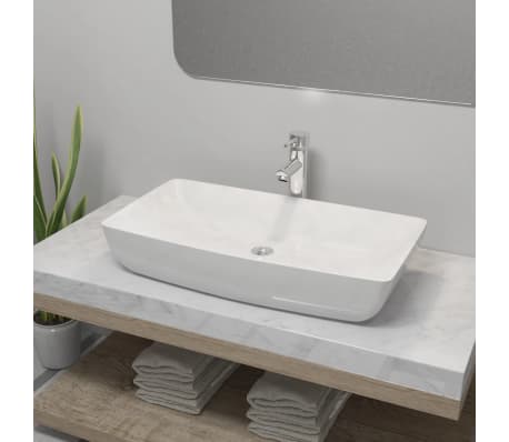 Vidaxl Bathroom Basin With Mixer Tap Ceramic Rectangular White