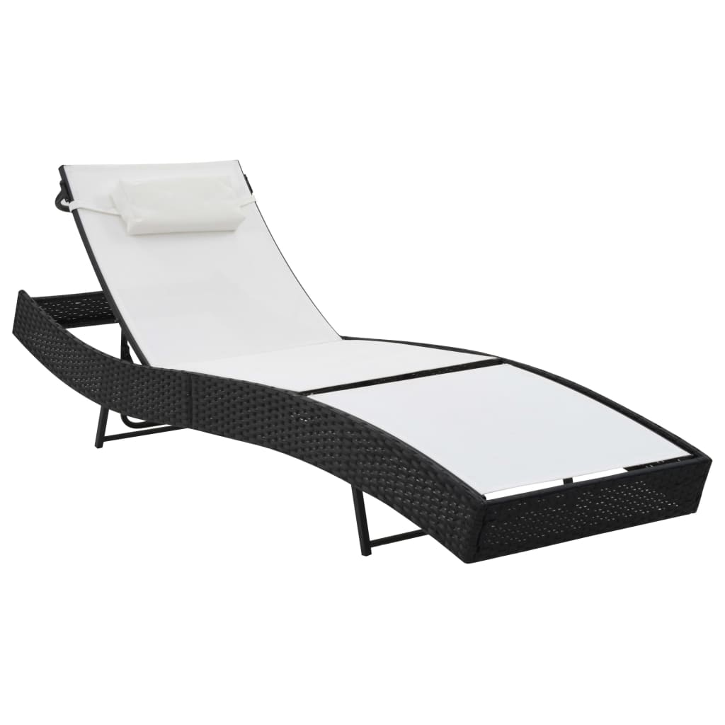 Chaise longue avec oreiller Résine tressée Noir