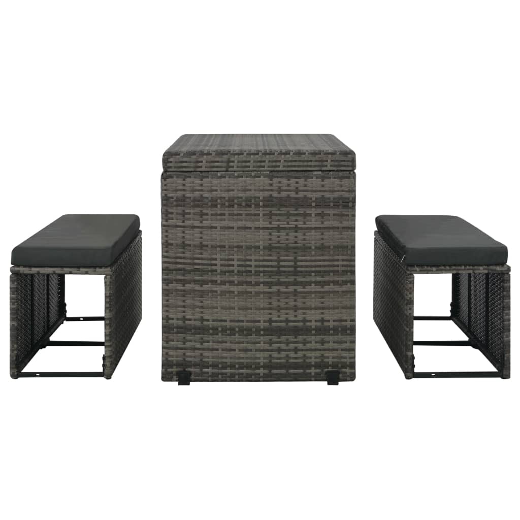 Set Da Pranzo Per Esterni 3 Pz Con Cuscini In Polyrattan Grigio VidaXL 17 width=274