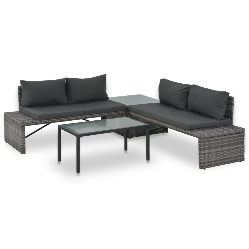 vidaXL Set mobilier de grădină cu perne, 3 piese, gri, poliratan vidaXL