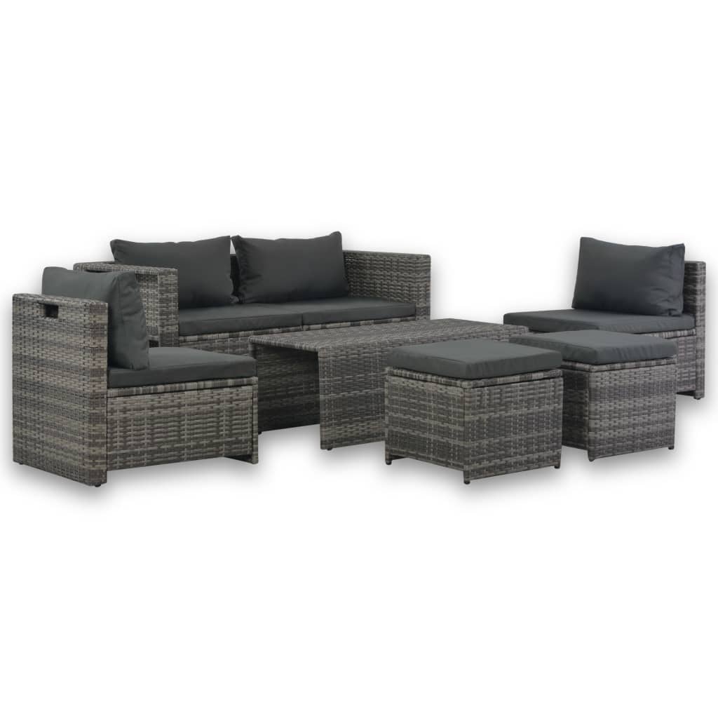 Photos - Garden Furniture VidaXL 6 Piece Patio Lounge Set with Cushions Poly Rattan Gray 