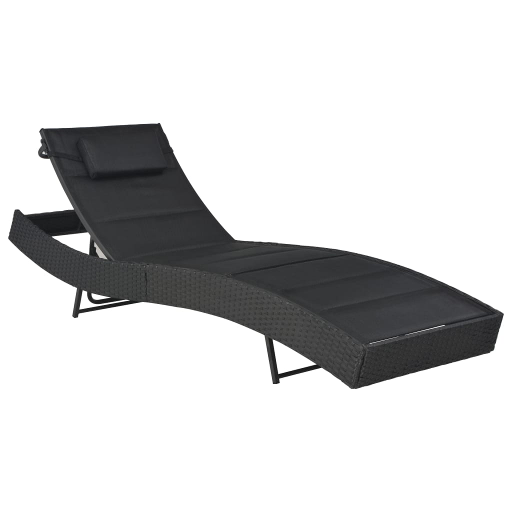 vidaXL Chaise longue Résine tressée et textilène Noir