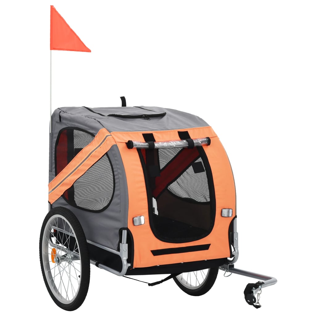 vidaXL Remorcă de bicicletă pentru câini, portocaliu și gri vidaXL