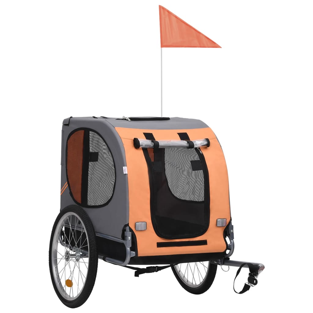 vidaXL Remorcă de bicicletă pentru câini, portocaliu și gri vidaXL