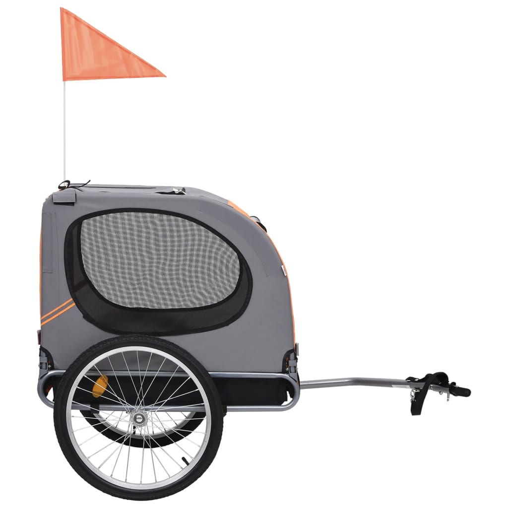  Vozík za bicykel pre psa, oranžová a sivá