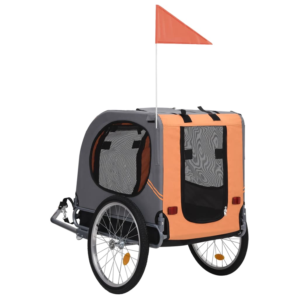 Narancssárga és szürke kisállatszállító kerékpár-utánfutó 