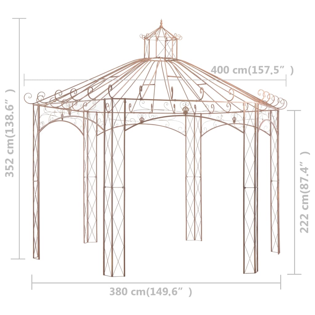 Garden Pavilion Antique Brown Iron Outdoor Patio Gazebo 9.8'/13.1' vidaXL - Picture 11 of 14
